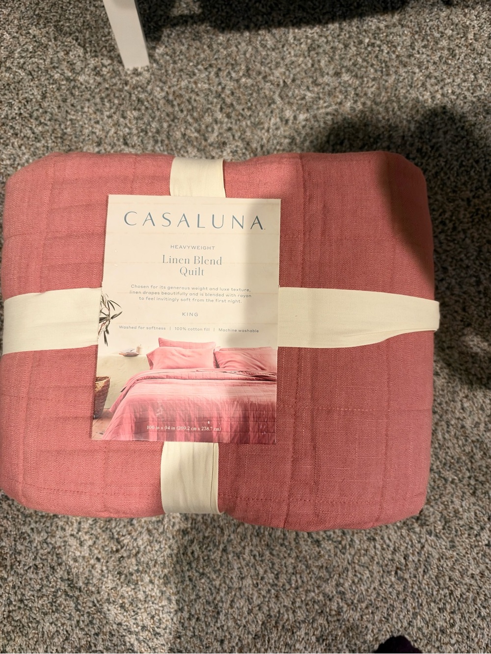 Casaluna Pink Linen-Blend Quilt - King